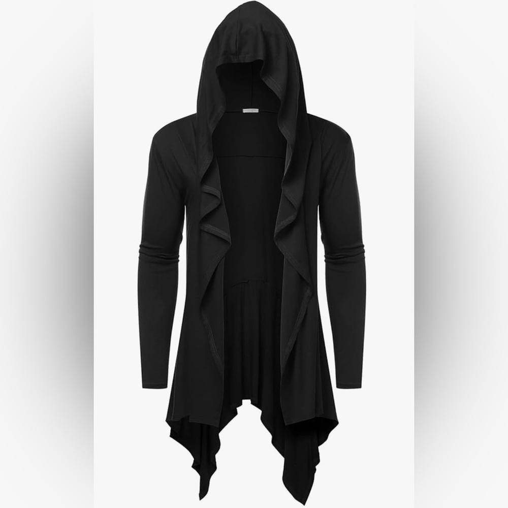 NWT Black Ruffle Open-Front Cardigan Jacket with hood